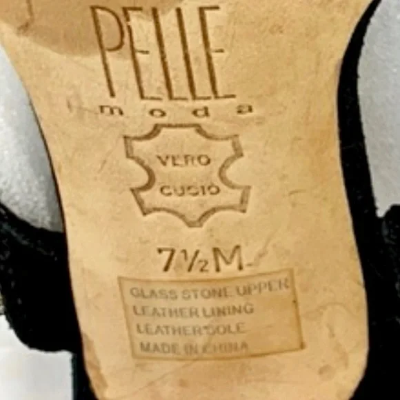 Black Suede Dressy Formal Sexy High Heel Leather Sandals Rhinestone Size 7.5 EUC - Picture 6 of 6